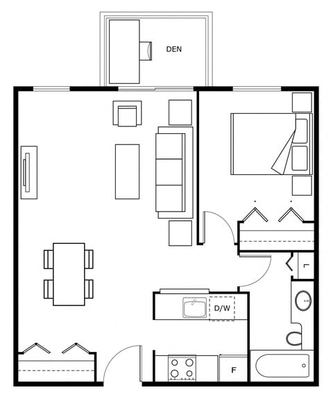 Floor plan for 1 bed, 1 bath, 501 sqft